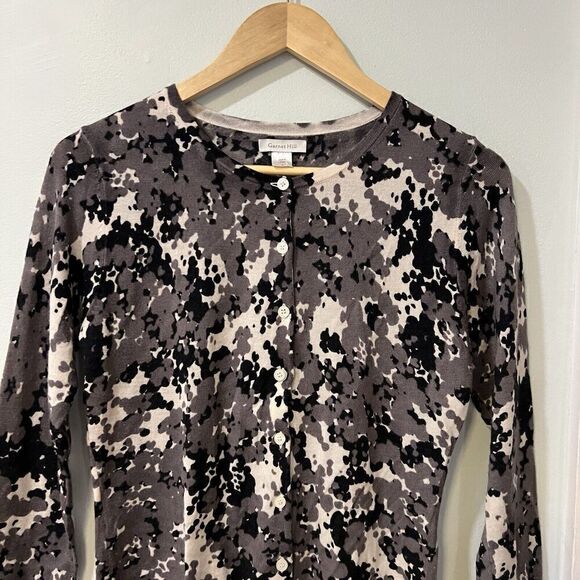 GARNET HILL Size Small Floral 100% Merino Wool Sweater Cardigan watercolor - Picture 3 of 9